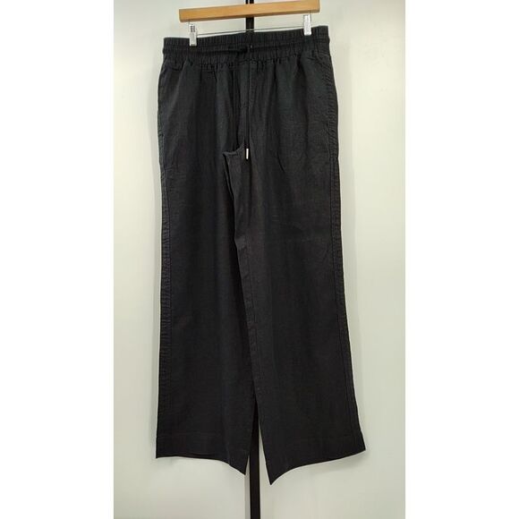 Quince Women 100% European Linen Wide Leg Pants Black L - Picture 1 of 2
